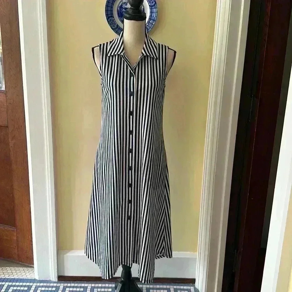 PURE Essence | Striped Button Down Midi Shirt Dress, Size S